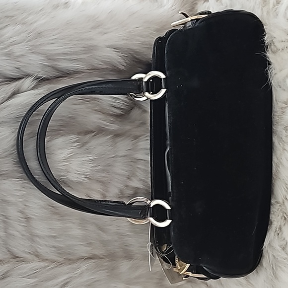 Moschino Mini Black and Floral Design Velvet Handbag - Picture 9 of 17